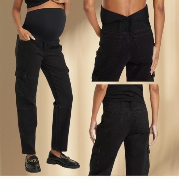 Isabel by Ingrid Isabel Maternity Cargo Black Jeans 90s straight style Size 4 - Picture 2 of 10
